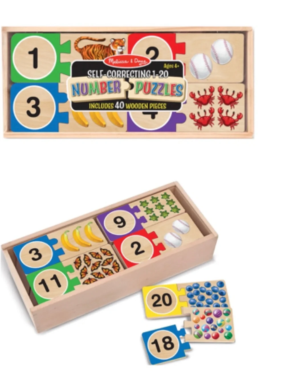 Melissa & Doug Self-Correcting Wooden Number Puzzles with Storage Box *NEW*